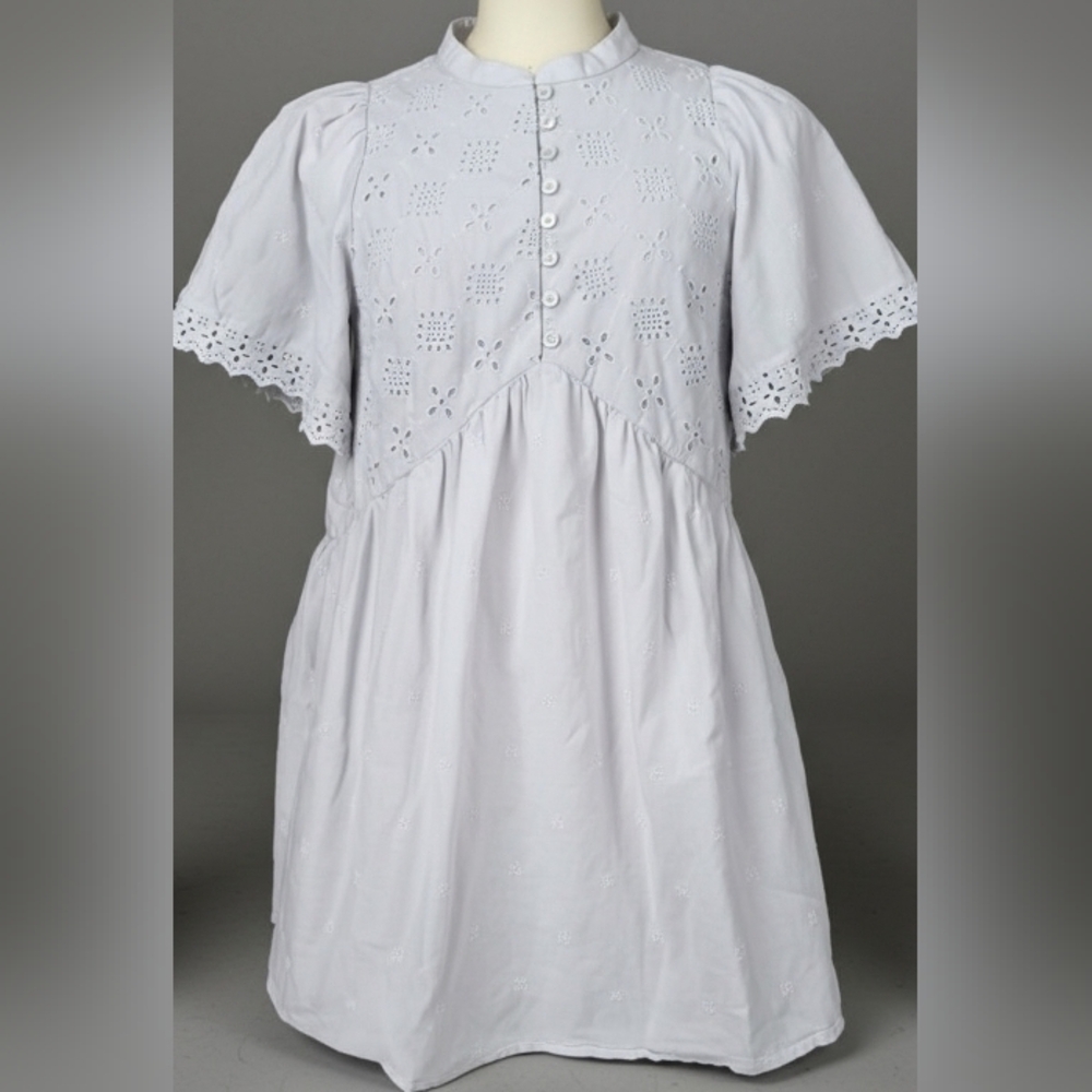 Universal Thread Soft Gray Eyelet Short Puff Sleeve Dress